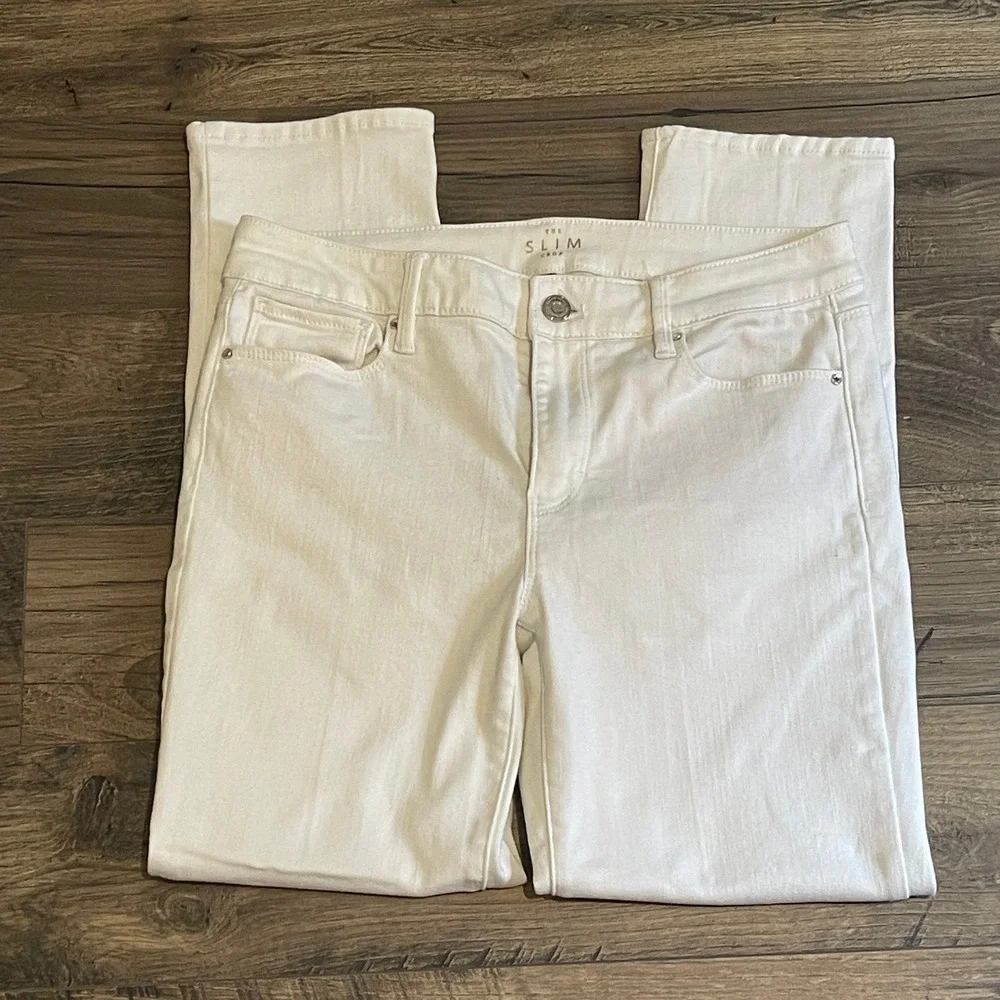 Ann Taylor The Slim Crop White Mid-Rise Denim Jeans Womens Size 4
